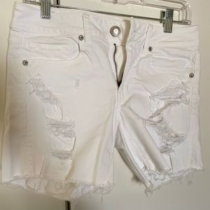 American eagle distressed midi jean shorts